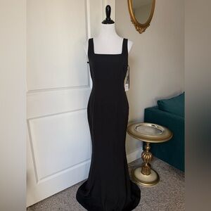 NWT Laundry by Shelli Segal Black Square Neck Maxi Dress Size 8 Elegant Gown